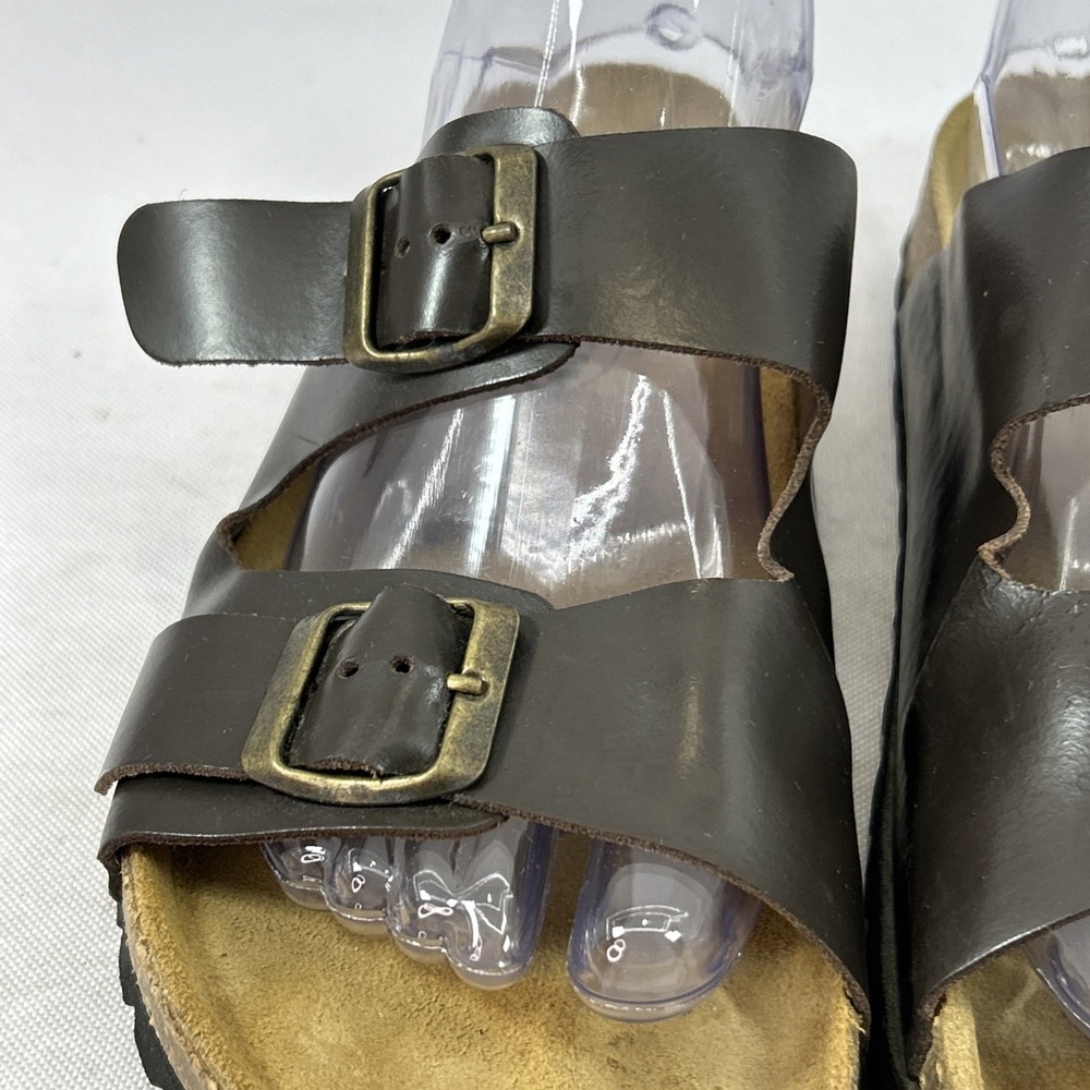 Plakton Beta Leather Sandals Women's Size 40EU 9.5US Brown Cork Footbed Buckled - Picture 8 of 13